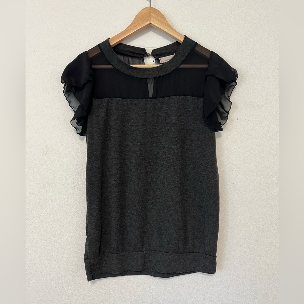 Chocolate Dark Gray Lace Sleeve Blouse